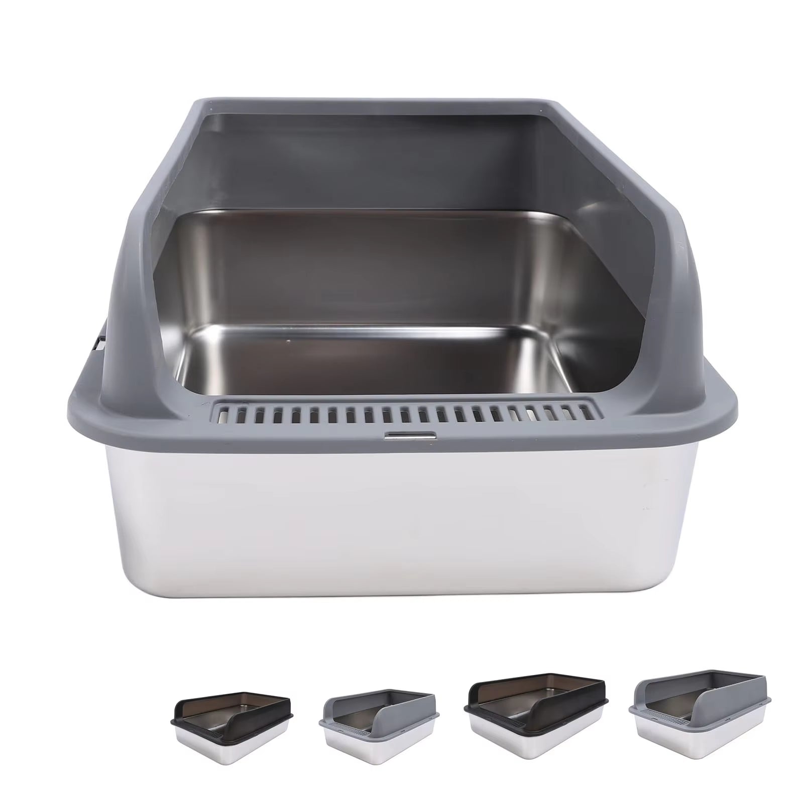 Stainless Steel Litter Box Spacious Odorless Top Entry Design High Sides Stainless Steel Cat Litter Box with Lid for Large Cats