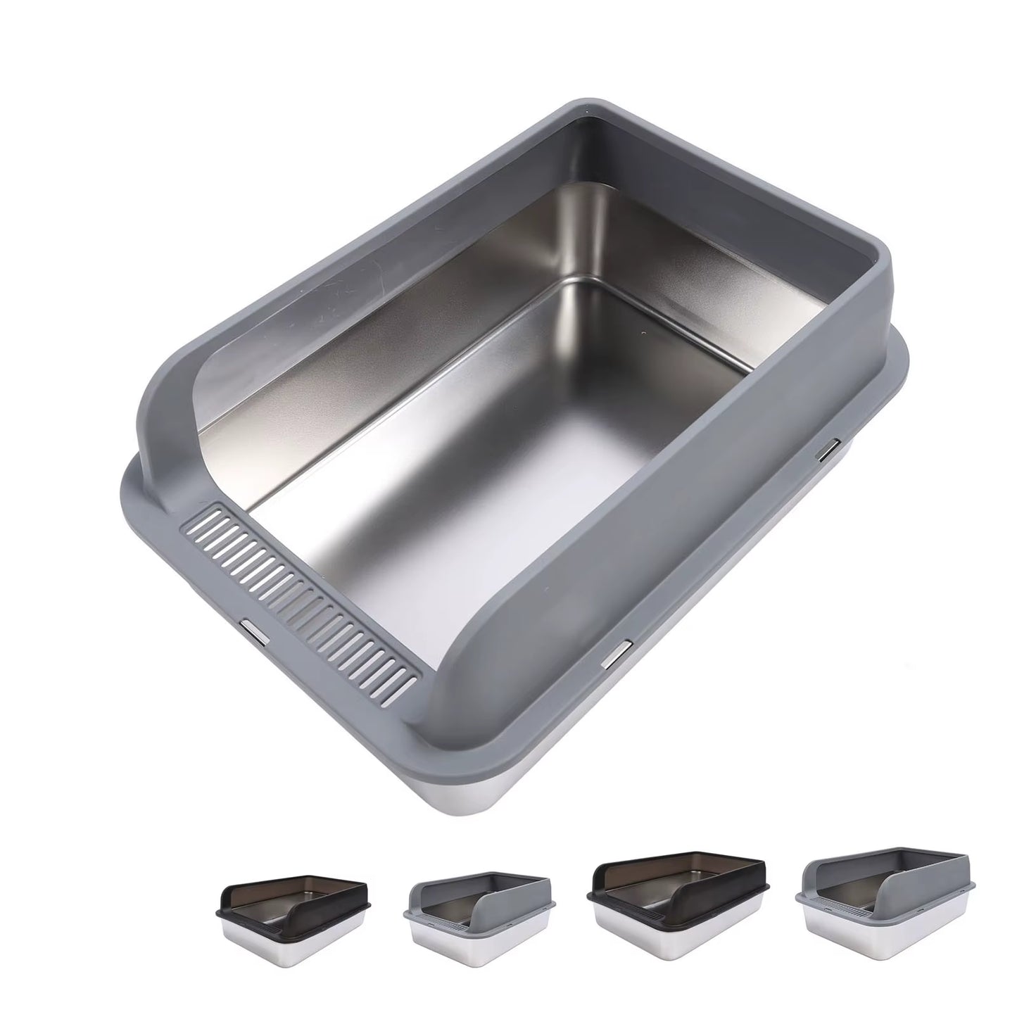 Stainless Steel Litter Box Spacious Odorless Top Entry Design High Sides Stainless Steel Cat Litter Box with Lid for Large Cats