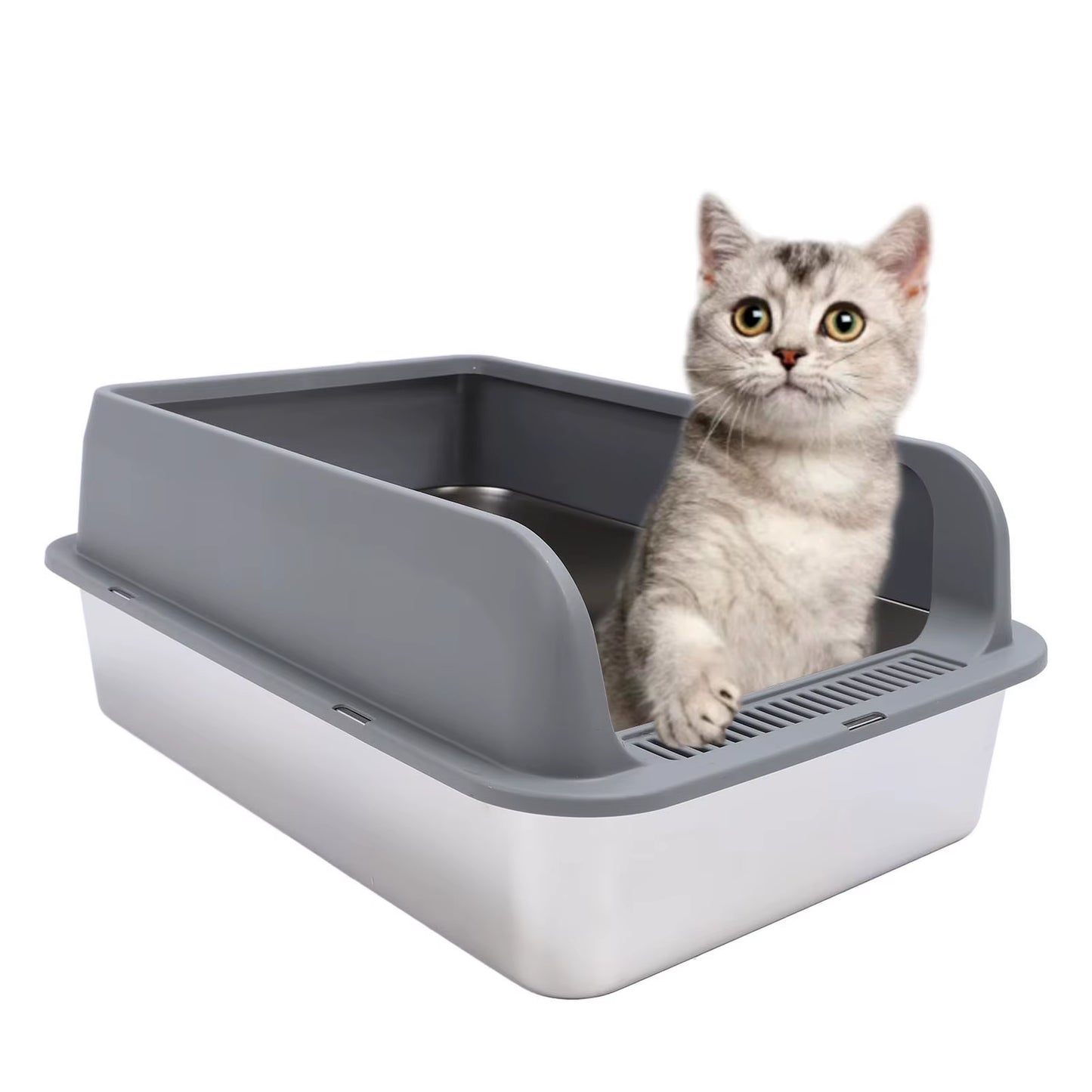 Stainless Steel Litter Box Spacious Odorless Top Entry Design High Sides Stainless Steel Cat Litter Box with Lid for Large Cats