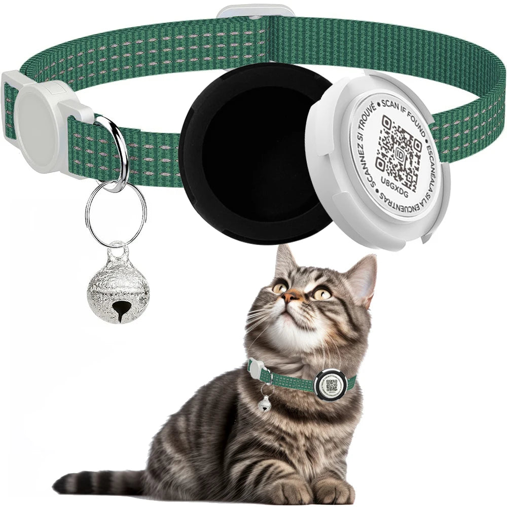 GPS Tracker Cat Collar with Airtag Case & QR code