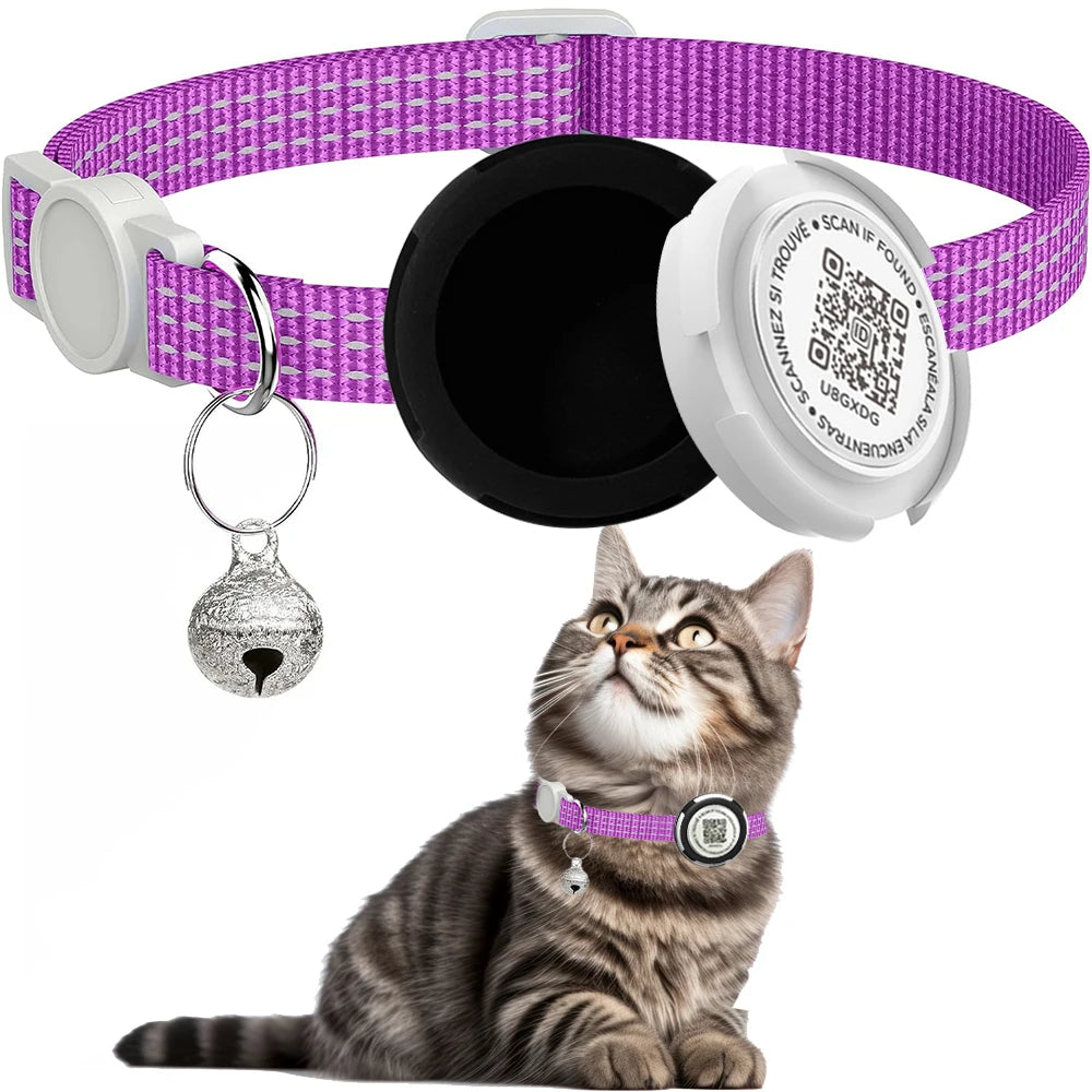 GPS Tracker Cat Collar with Airtag Case & QR code